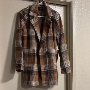 Timing Plaid Notch-Lapel Blazer in Brown, Cream & Orange